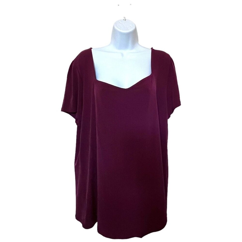Torrid Maroon Top Blouse Womens Plus Size 2 Portrait Neck Short Sleeve Stretch